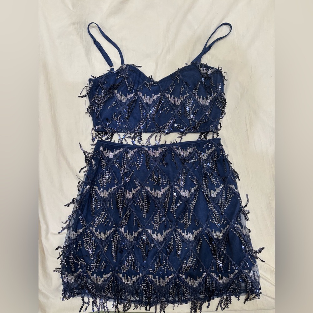 Cider Navy Blue Beaded Two-Piece Set